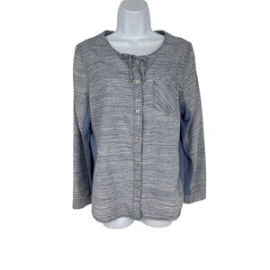 Woolrich Women’s Mixed Media Blue Long Sleeve Button Down Top Size L